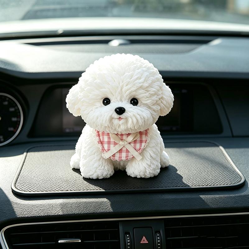 3D Car Teddy Dog Figurine Lifelike Simulation Decor With Anti-Slip Pad Cute Auto Dashboard Ornament for Pet Lovers Gift
