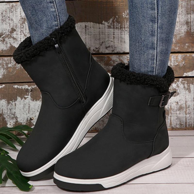 Large size medium tube snow boots for women's autumn and winter new velvet thickened side zipper flat-soled cotton shoes cotton boots for women