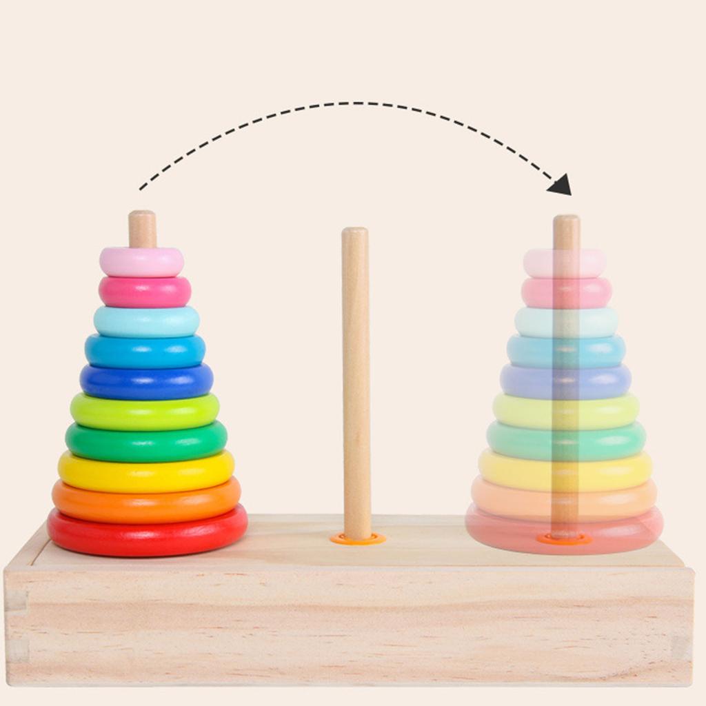 10 Rings Puzzle Game Wooden Tower Early Educational Logic Thinking Block Game Toy for Kids Large