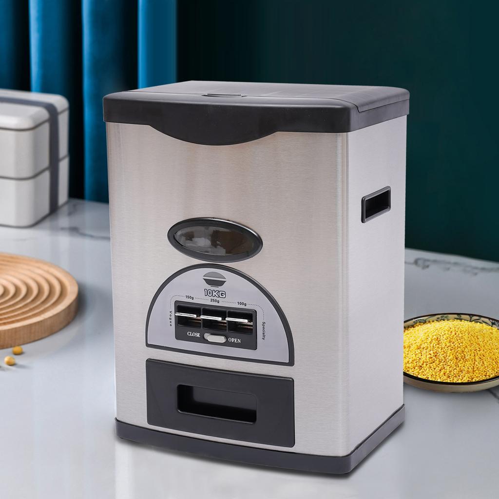 Grote 10KG Rijstbewaarcontainer, Automatische Keuken Graandispenser met Maatbeker, Luchtdichte Voedselemmer voor Bloem, Granen