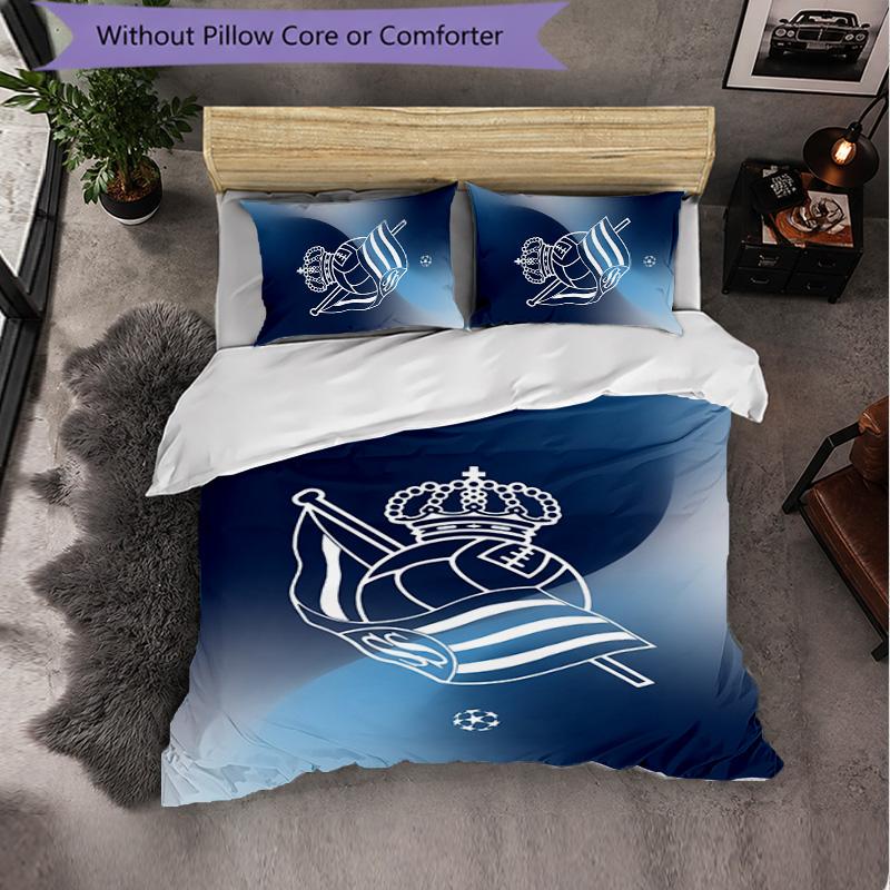 Biancheria da Letto a Tema Real Sociedad FC Set 3 Pezzi Copripiumino Biancheria da Letto Decorativa Per Camera Teen Decorazione Casa