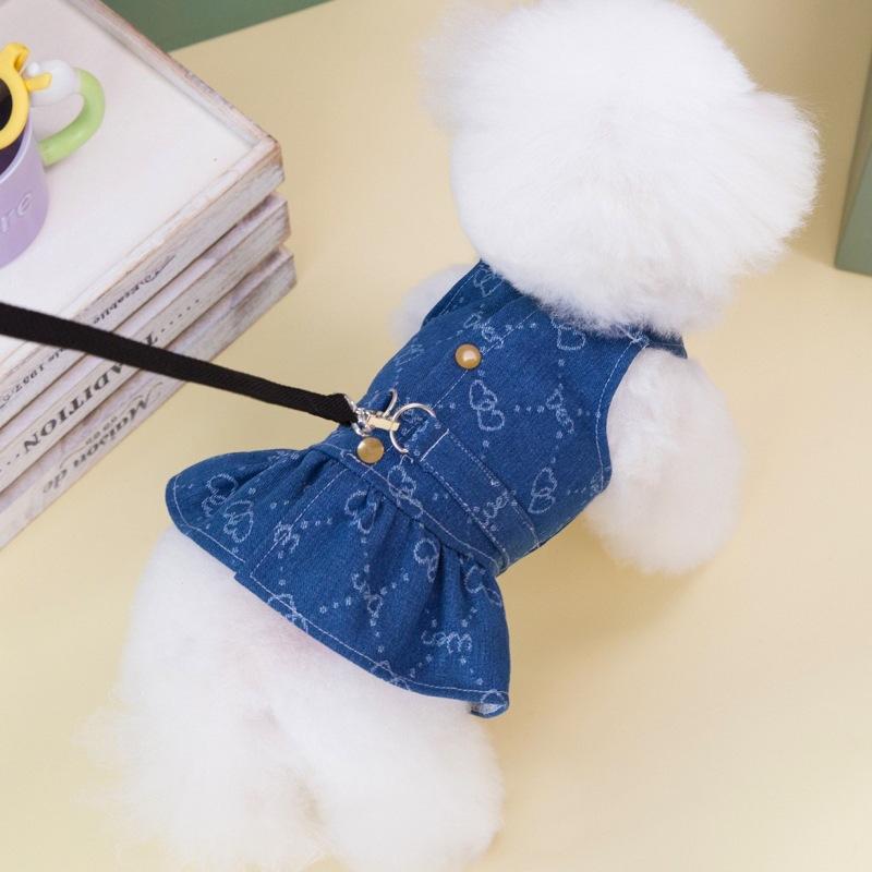Denim Strap Pet Clothes Spring and Summer New Casual Two-legged Dog Vest Teddy Small