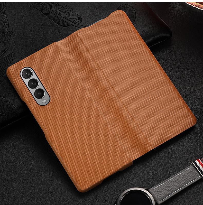 Applicable To Samsung ZFold3 Mobile Phone Case Ultra-thin Carbon Fiber Kevlar Flip Leather Case Limited Edition W22 Protective Case