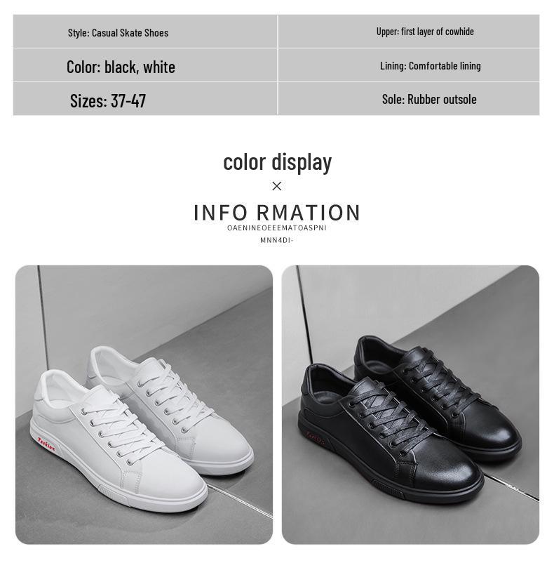 Men's Autumn Breathable Skate Shoes - Trendy Soft Sole Cowhide White Sneakers in Korean Style