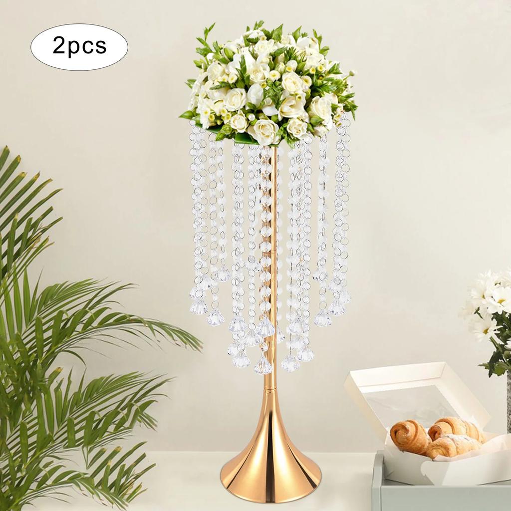 Luxurious Acrylic Crystal(21.9"/55.6cm H) 2Pcs Flower Stand Wedding Centerpieces on Floor