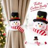 Fabric Curtain Tiebacks and Snowman Doll Design for Christmas Holiday Window Decoration