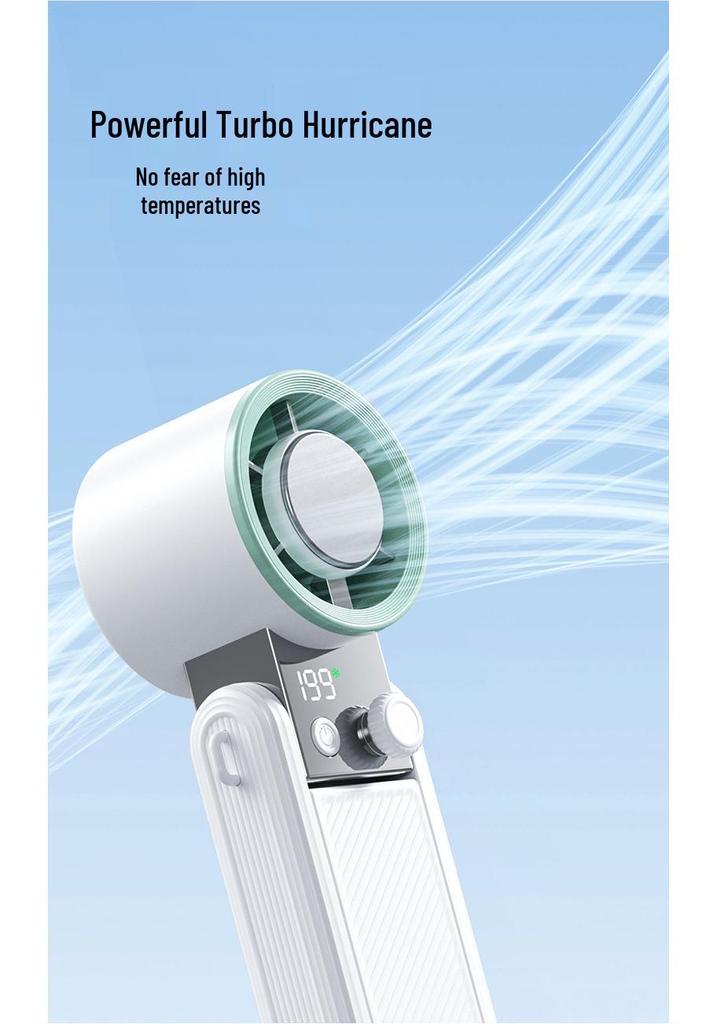 Portable Handheld Cooling Fan with Digital Display, Long Battery Life, USB Rechargeable, Foldable Design for Outdoor Use