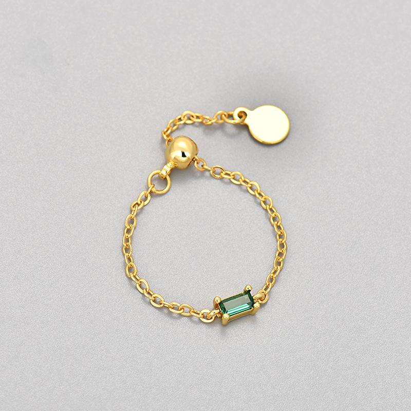 Light Luxury Vintage Colored Diamond Chain Sliding Ring Women Niche Design Statement Index Finger Jewelry Fashion