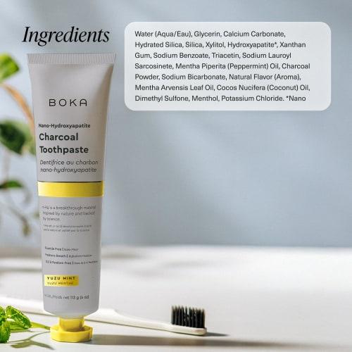 Boka Charcoal Toothpaste - Nano Hydroxyapatite, Fluoride Free, Remineralizing, Sensitive Teeth, Whitening - Dentist Recommended for Adult, Kids - Yuzu