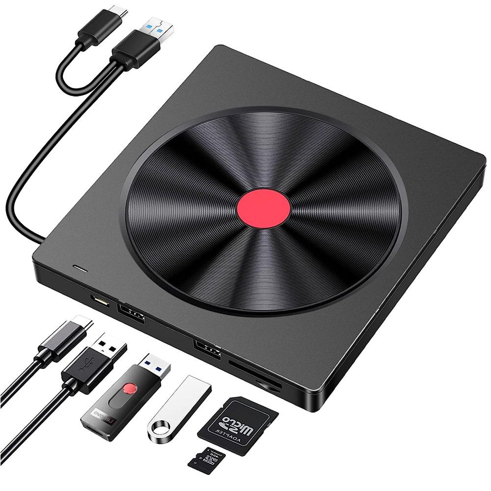 Universal External Optical Drive & 5-in-1 Card Reader with CD/DVD Burner Functionality