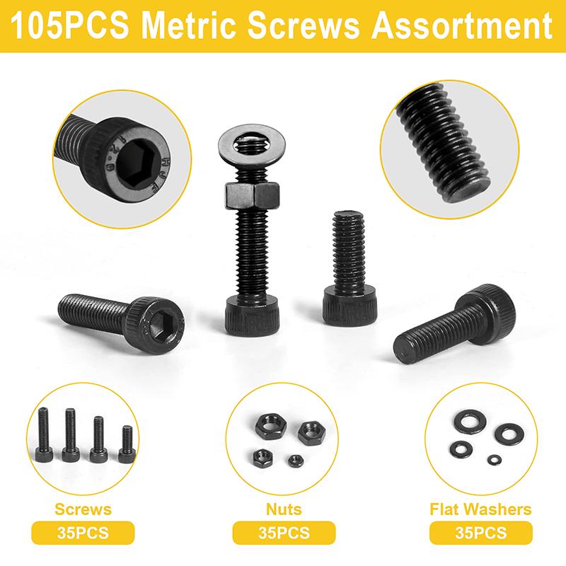 105PCS carbon steel cup head hex bolt, nut, washer complete set