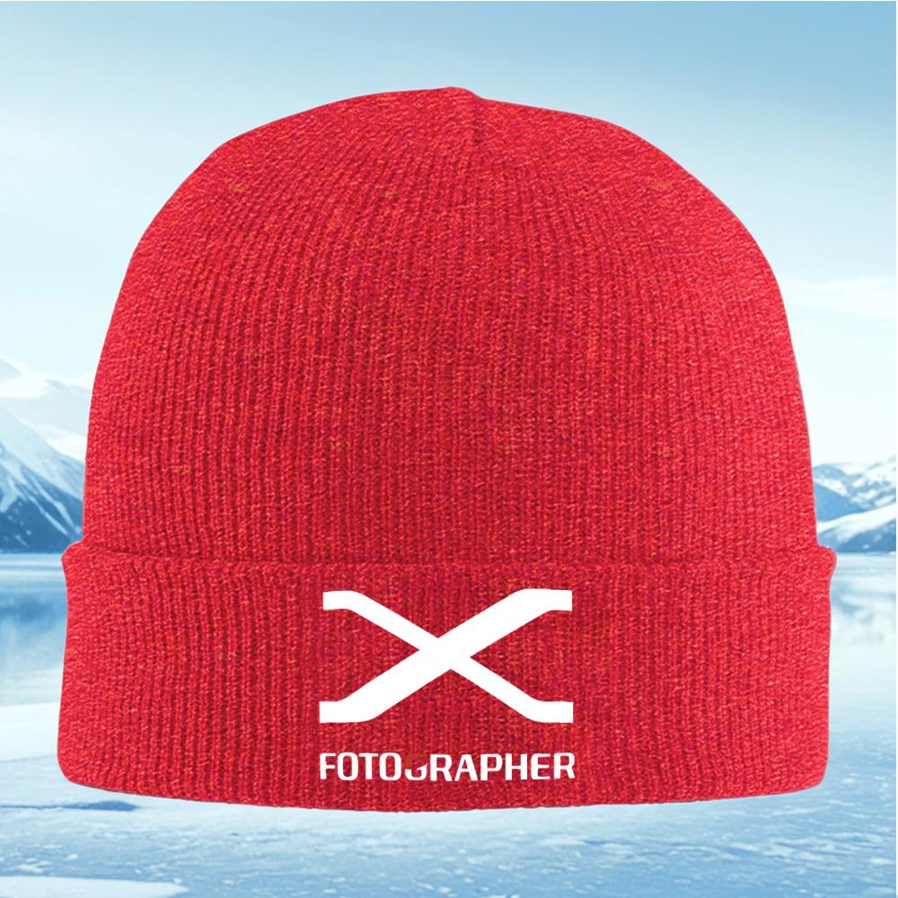 White cross logoPhotographer below Men Women Unisex Knitted Hat Beanie Pullover Cap Winter Thermal Warm Christmas Outdoor Cycli