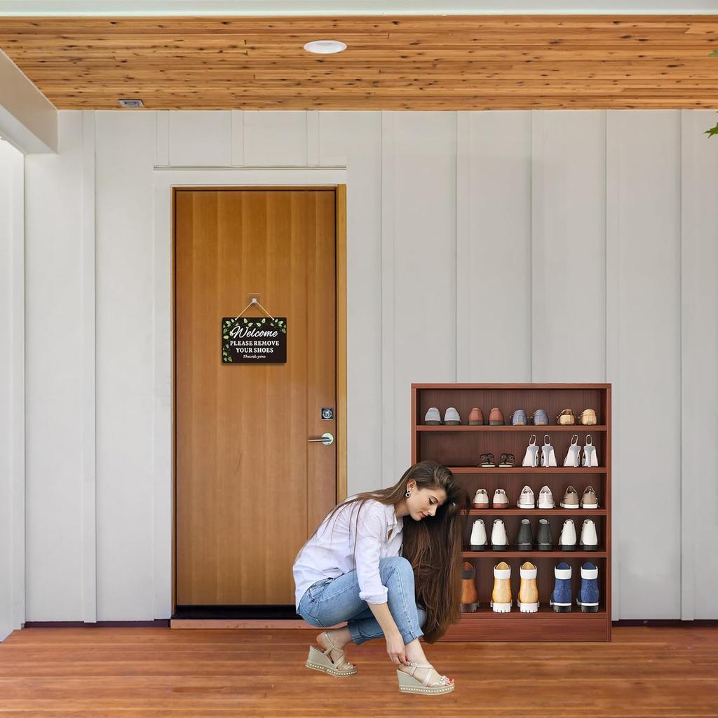 2 Pack Please Remove Your Shoes Front Door Signs - Aluminum Welcome Take Off Your Shoe Sign for Home with Hanging Rope - No Shoe Signs for House