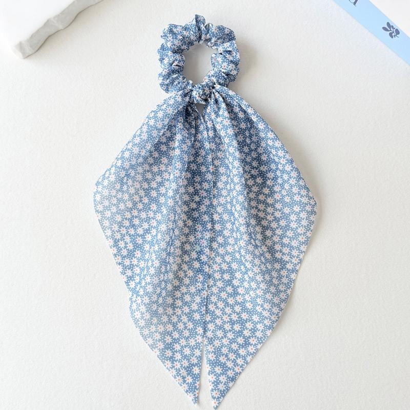 Women s Chiffon Silk Hair Scrunchies Floral Bow Elegant Tie with Wispy Design for Parties and Daily Use 3