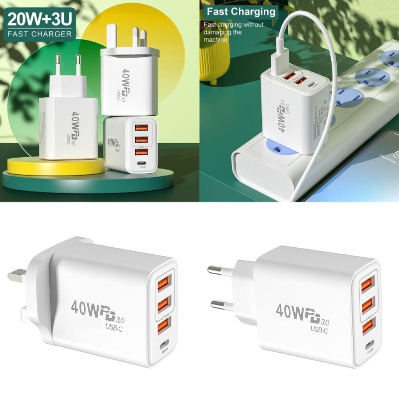 4 Συσκευές Γρήγορη 3 Θύρες USB A 1 Θύρα USB C Έξοδος 40W για Τηλέφωνα Tablets Laptops