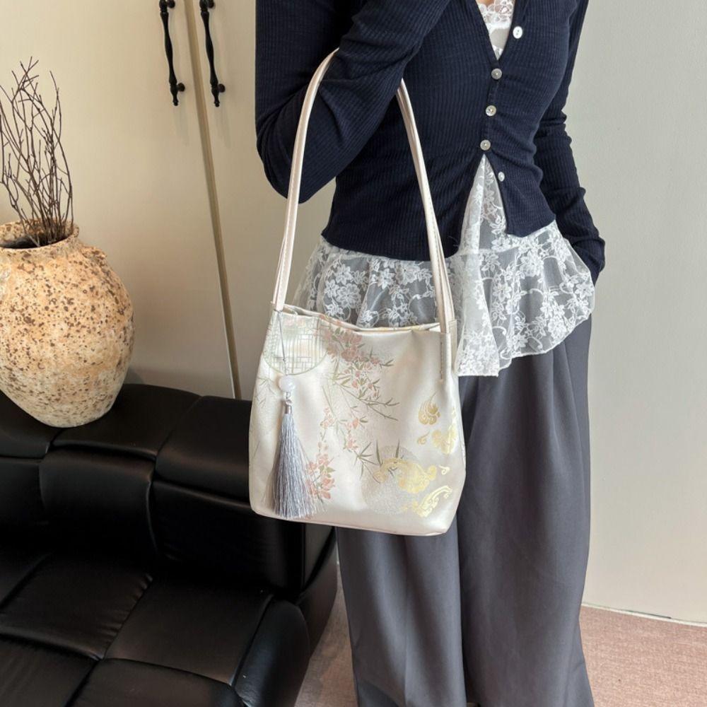 Exquisite Chinese Style Shoulder Bag Elegant Hanfu Printing Handbag Embroidery Tote Bag  Wedding