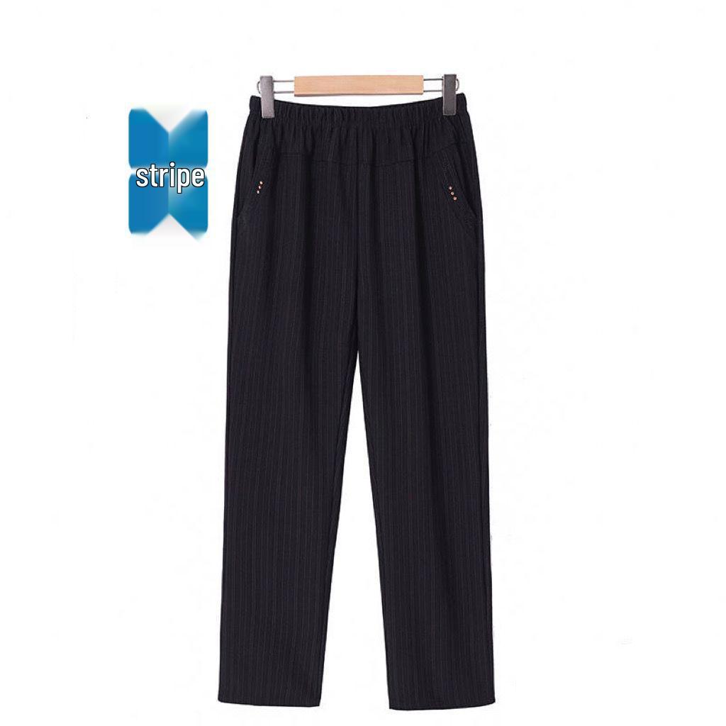 

Summer High-Waisted Ice Silk Pants for Elderly Mothers, Plus Size with Elastic Waistband 5XL for 150-165 lbs