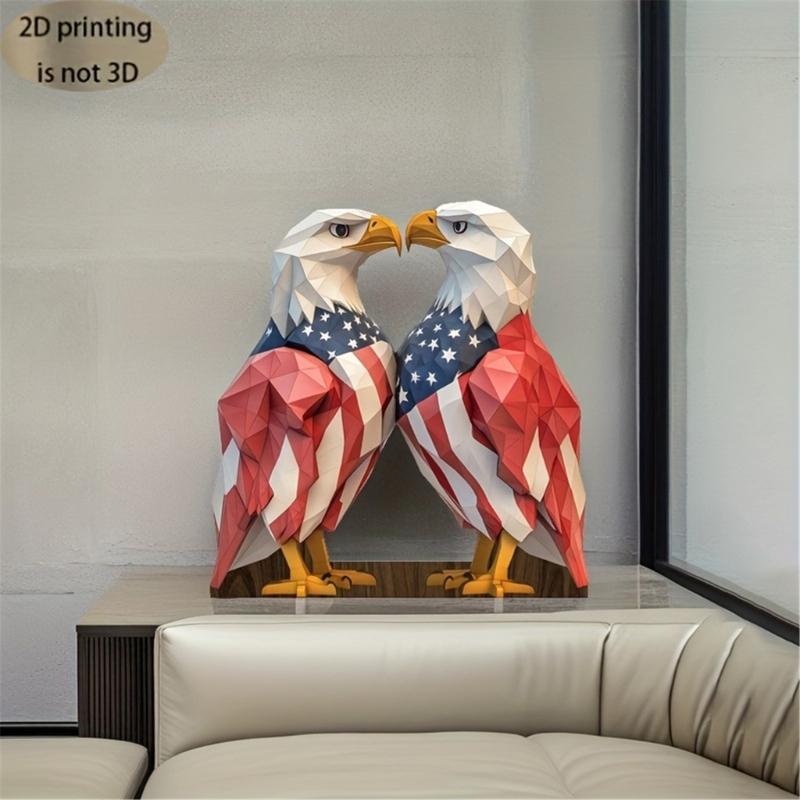 Wooden Bird Sculpture Patriotic Bird Figurine Perfect for July 4th and Memorial Day Table Decoration