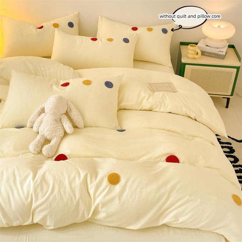 

3pcs yellow green Duvet Cover Set (1*Duvet Cover + 2*Pillowcase, Without Core),Dot embroidery Bedding Set, Soft Comfortable 135x200cm 3pcs