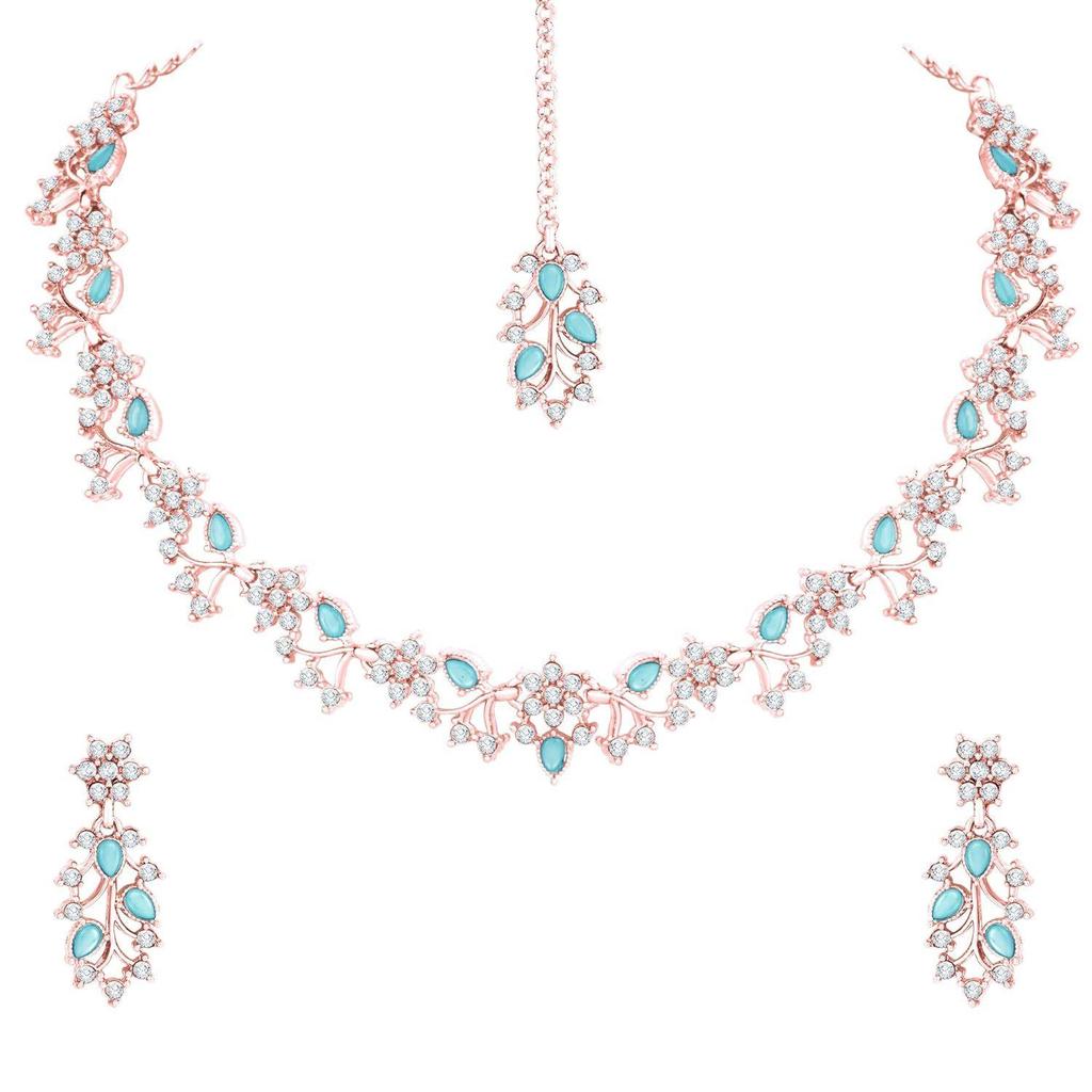American Diamond AD with Colorful Crystal Necklace Jewellery Set for Women/Girls | Perfect for Weddings, Parties & Festive Occasions