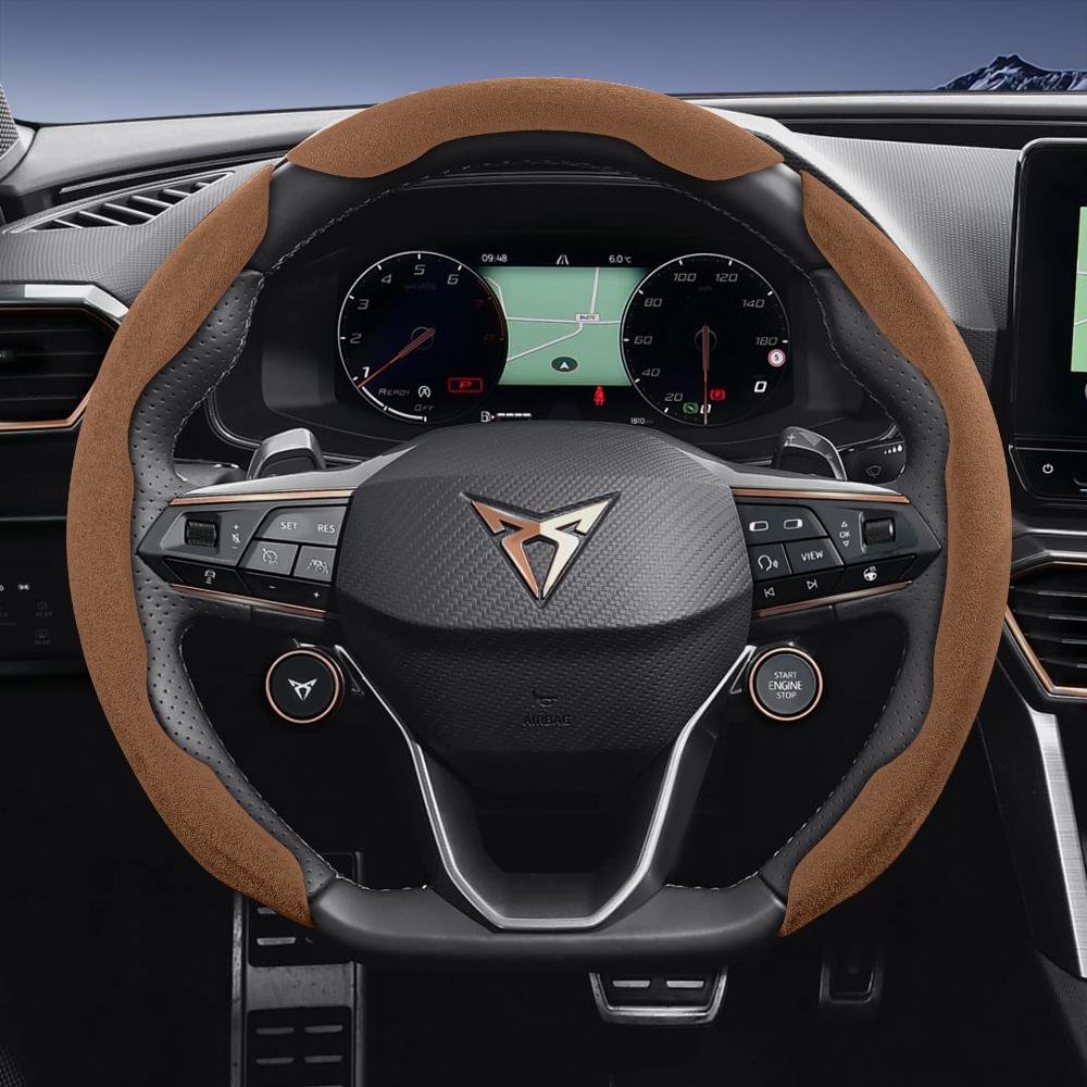 vcxja9 Suitable for Cupra Sports Suede Steering Wheel Cover with Split Snap-On Design for Models Such as Formentor, Leon Sportstourer, Born, Ateca,