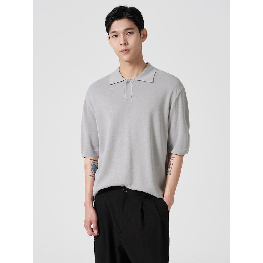 8Seconds Half Milano Collared Short Sleeve Knit Light Gray (424751Ly12) Light Gray (Silver)/M