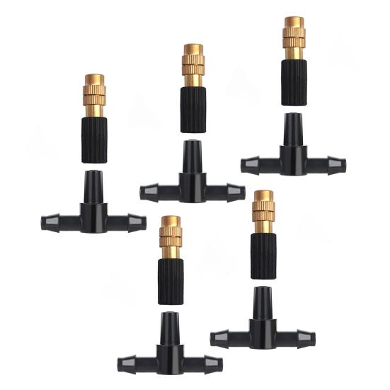Three-Way Atomizing Nozzle Set Brass Misting Nozzles with Drip Irrigation Connector Adjustable Drip Irrigation Mister Set for Garden Patio Greenhouse