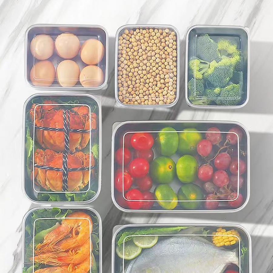 Stainless Steel Food Containers Rectangle Food Storage Box Set of 4 Leak Proof Clear Plastic Lid Airtight Meat Storage Container