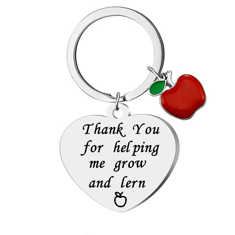 Fashion Heart Shaped Stainless Steel Keychain Teachers Day Grateful Gift Graduation Back To School Gift Jewelry Keychain for Backpack Bag Pendant