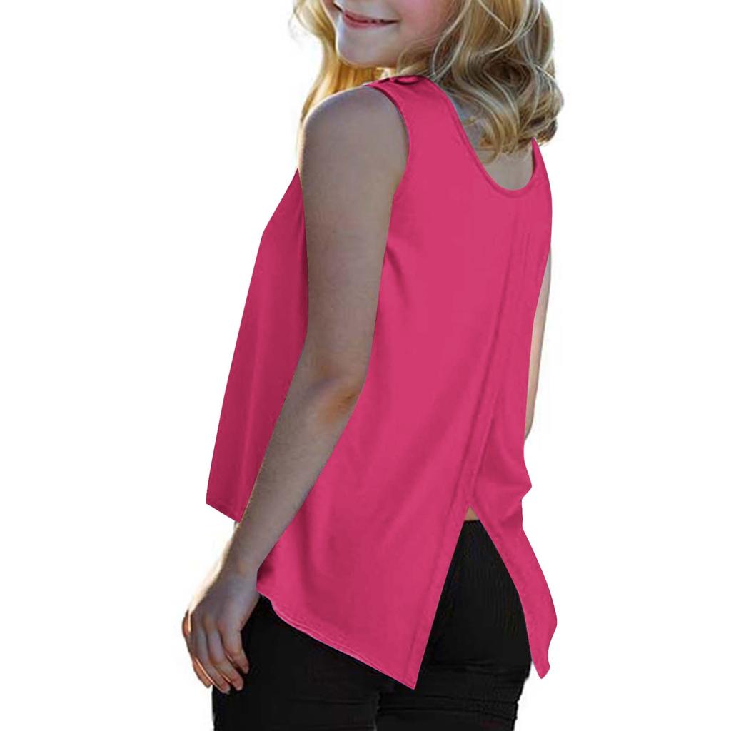 Girls Fashion Bow Small Vest Sleeveless T-shirt Kids Backless Solid Color Tops