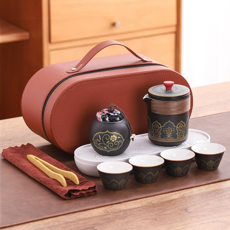 Portable Travel Kung Fu Tea Set: Compact Ceramic Teapot & Gaiwan for Outdoor Camping and Tea Enjoyment. Perfect Gift for Tea Lovers.