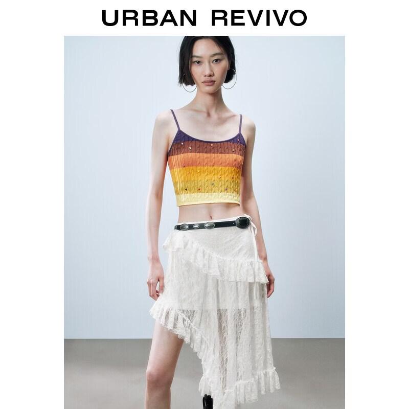 UR2026 Women s Color-Block Stripe Heart Bead Knit Camisole XS