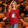 Women's Fashion Casual Halloween Print Three-Quarter Sleeve Neck Top for Fall Festive Wear