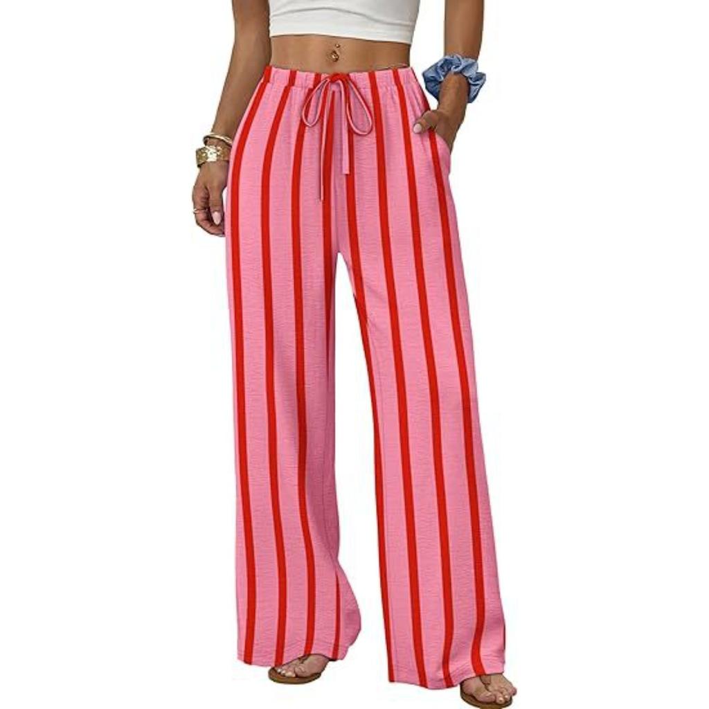 Damen Elastische Kordelzug Taille Seitentasche Weites Bein Hose Lockerer Schnitt Unifarben Bedruckt Palazzo Lässige Hose