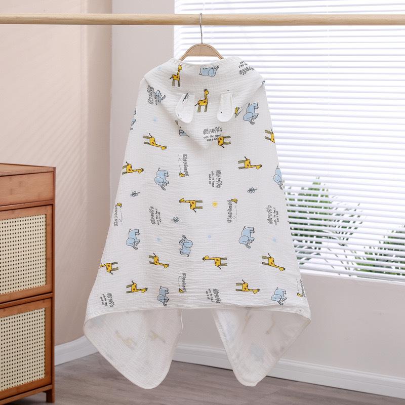 Spring Summer Baby Hooded Cloak Bath Towel Four Layers Crepe Children Hooded Gauze Wear Cotton Cloak