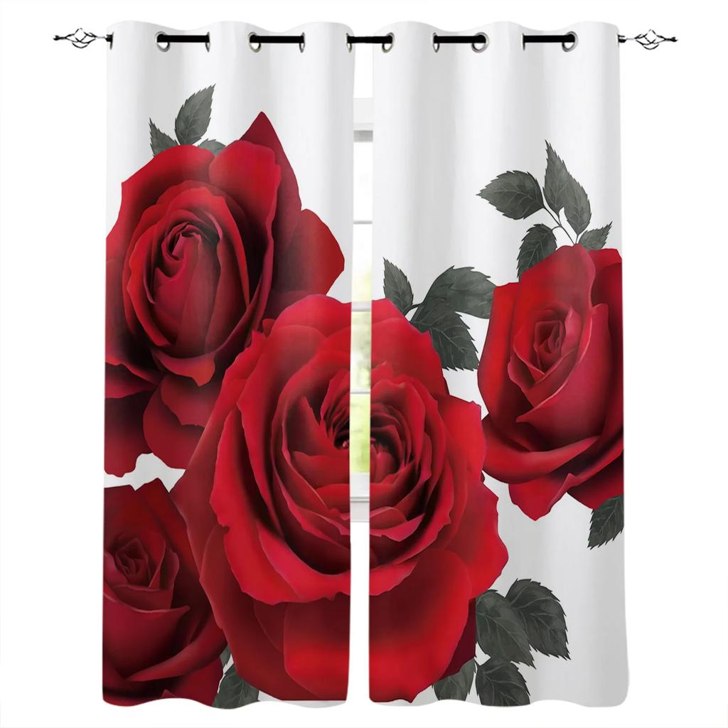 Red Rose Black Vine Spiral Leaves Print Window Curtains Luxury European Curtains for Living Room Balcony Hotel Cafe Drapes