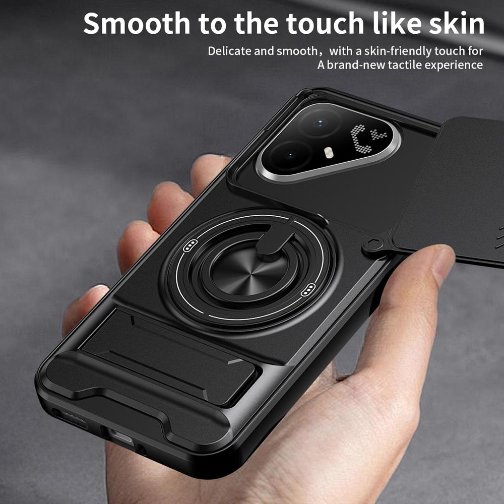 KEYSION Magnetic Phone Case for TECNO Pova 8 Pro 5G Slide Camera Protection Upright Kickstand 360° Ring Shockproof Back Cover