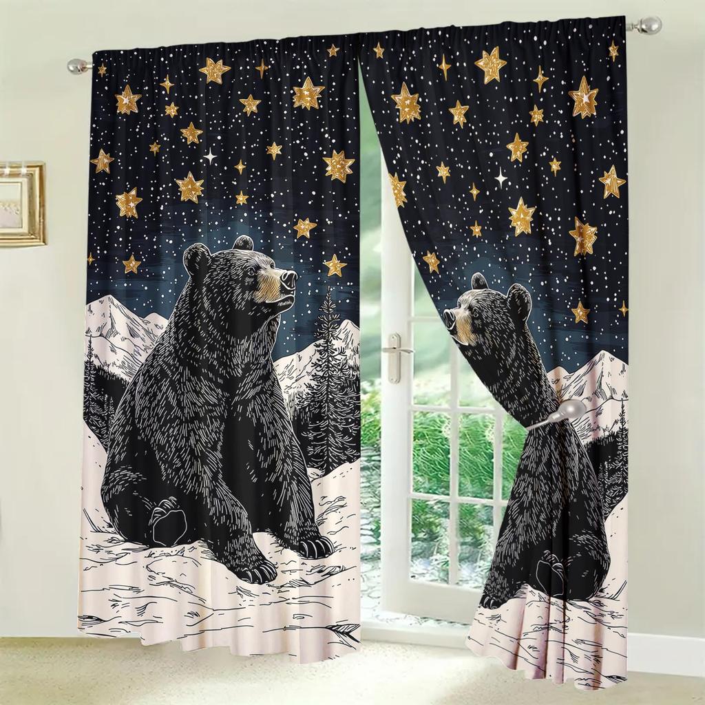 2pcs Snow Brown Bear Decorative Curtains for Shade and Privacy Protection   Suitable for Gifting To Family and Friends