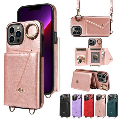 Für iPhone 13-Serie. Für iPhone 13, 13 Pro, 13 Pro Max. Schultergurt, Seilringhalterung, Design, Kartenhalterschlitze, Lichee-Muster, Handyhülle