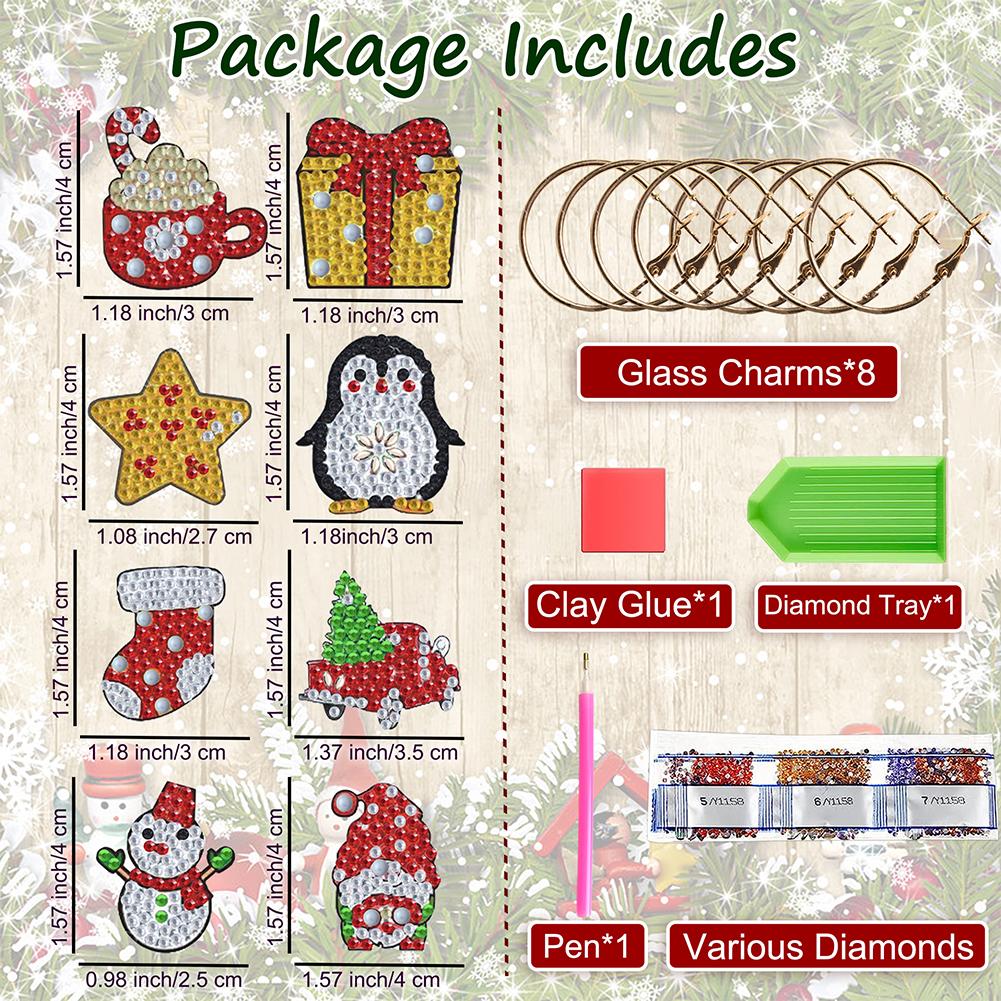 8PCS Diamond Painting Art Pendant Dog Paw Diamond Wine Glass Charms Flower Expression Diamond Art Crafts Supplies for Beginners