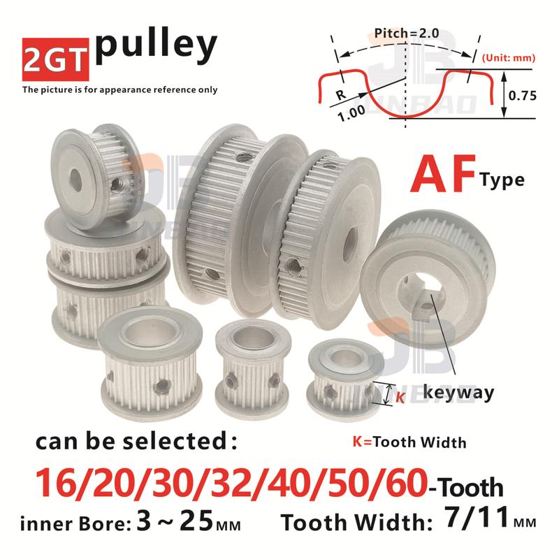 16/20/30/32/40/50/60-Tooth, 2GT Timing Pulley, for transmission systems such as DIY/CNC/3D printer,GT2M Synchronous toothd wheel Belt width- 6mm
