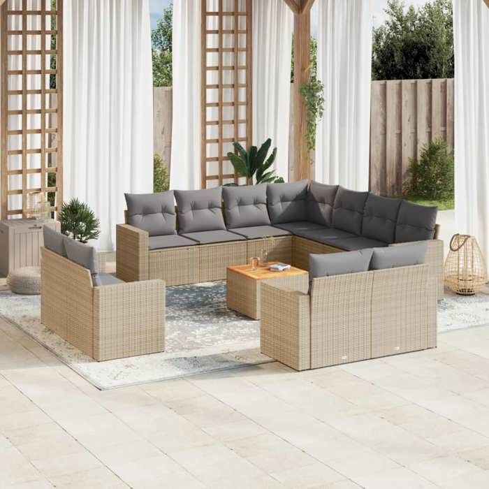 VidaXL Salon de Jardin avec Coussins 12 pcs, Canapés de Terrasse, Ensemble de Meubles de Patio, Mobilier d'Extérieur, 3256717