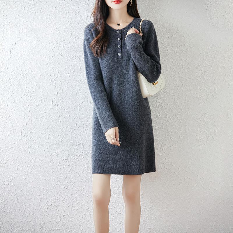 Women Sweater Dress 100% Wool MODERN NEW SAGA O-neck Knit Long Pullover Winter Jumpers Wool Long Dress Female