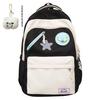Blocked Cute Color Star Collage Student Backpack And Shoulder Bag With Pendant