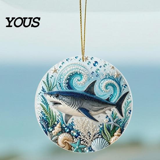 Transparent Sea Animal Pendants Ocean Theme Pearl Art Hanging Ornament, 2D Flat Acrylic Coastal Unique Gifts for Lovers Life Suncatcher, Beaded
