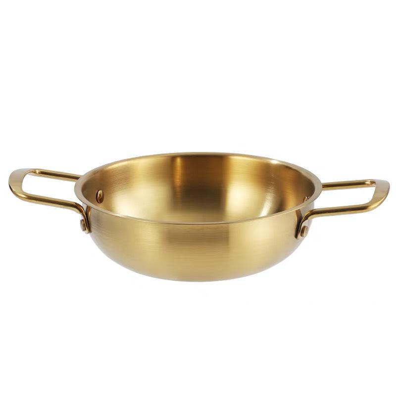 Korean Seafood Hot Pot: Stainless Steel Gold Soup Pot for Gas or Induction Stoves, Ideal for Noodles, Ramen, and Army Stew.
