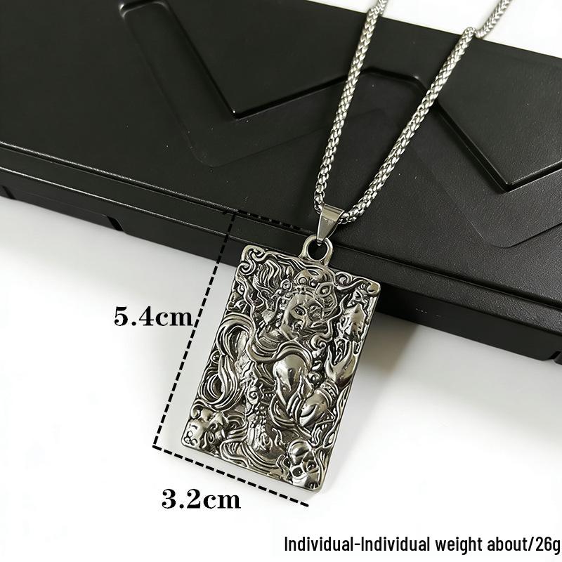 Collana Pendente Retro Guan Gong Wu Caishen - Intaglio Drago e Qilin in Stile Nazionale di Alta Gamma