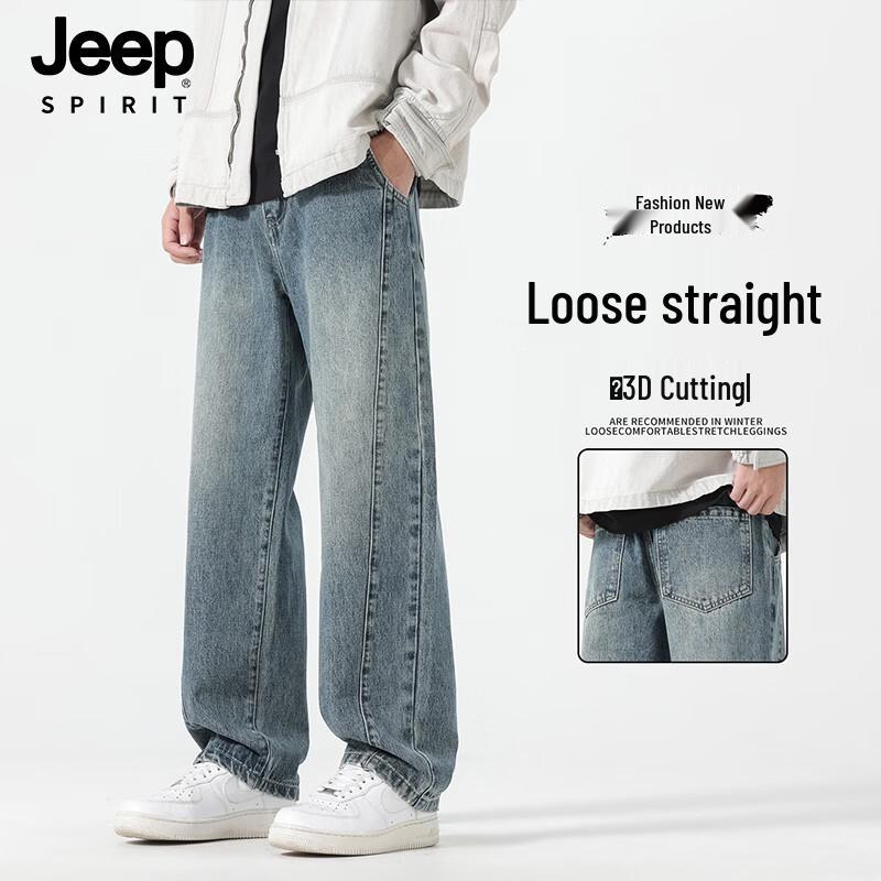 JEEP SPIRIT Men s Loose Straight Fit Denim Pants 38