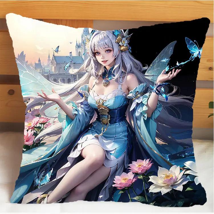 Arena of Valor Honor of Kings Xi Shi Polštář a Povlak na polštář Potah na polštářek Oboustranný tisk Plyšové Dekorační polštáře 40x40cm