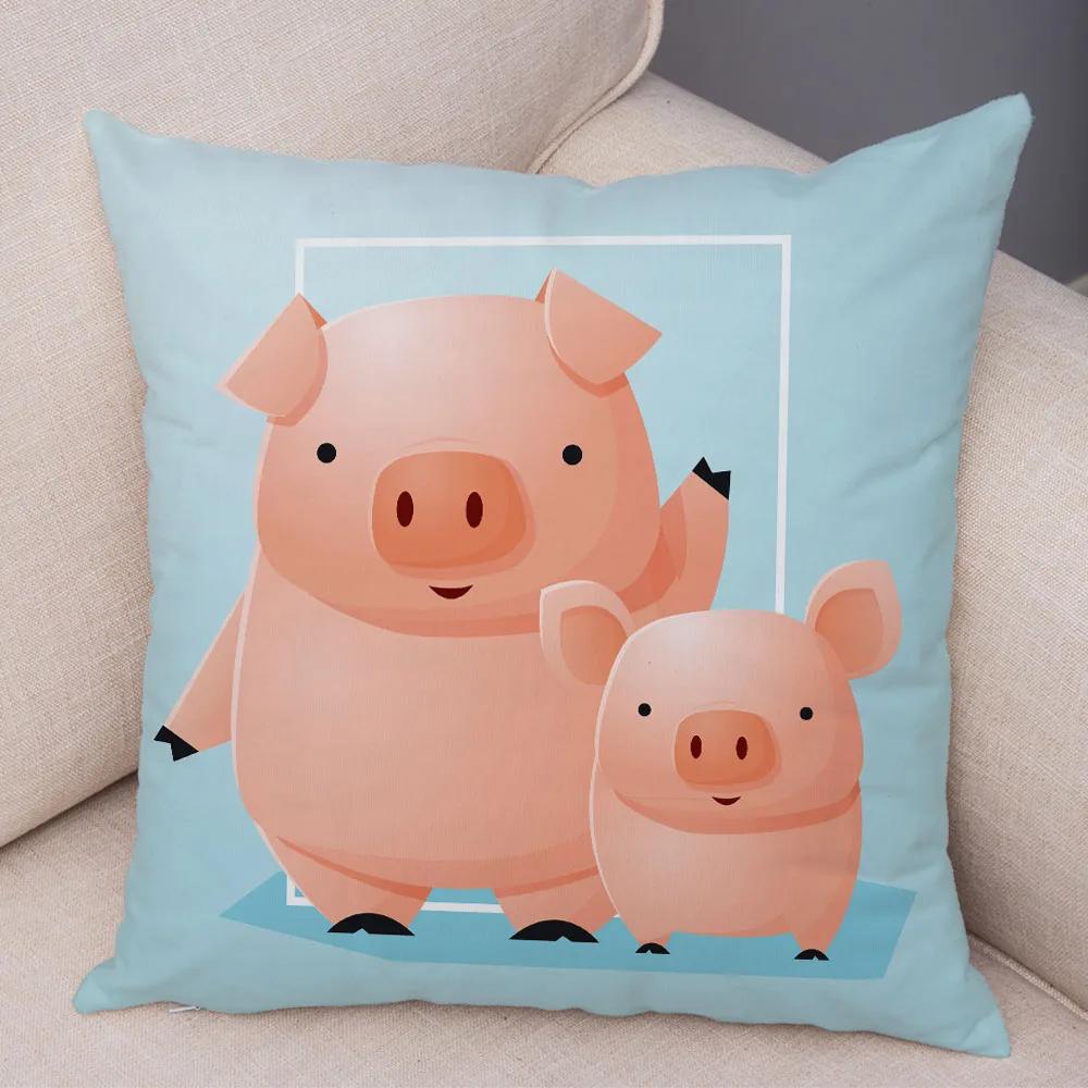 Cute Cartoon Animal Decoration Pillowcase Pig Bear Cow Shark  Sofa Room Cushion Cover Kindergarten Home